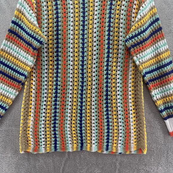 Colorful Sweater Womens M Orange Rainbow Striped Crochet Open Front Cardigan - Picture 8 of 13